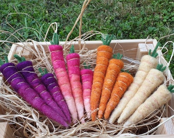 Felted colorful carrots, Easter garland, seasonal table, daffodil, birthday pin, Easter bunny, rabbit, carrots, daffodil, Easter gift
