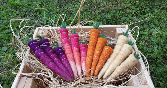 Gefilzte bunte Möhren,Ostergirlande,Jahreszeitentisch,Narzisse,Geburtstagsstecker,Osternhase,Kaninchen,Karotten,Osterglocke,Ostergeschenk