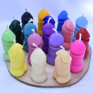 Vela con forma de pene diminuto de 5 cm - Vela de cera de abeja y cera de soja de colores - Vela con forma de pene - Regalo original - Regalo de broma - Regalo para el orgullo bisexual - Regalo para despedidas de soltera
