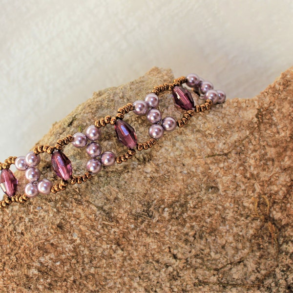 Bracelet perles cristal Swarovski violet