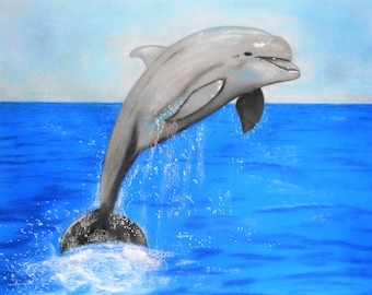 Dolphin dry pastel drawing