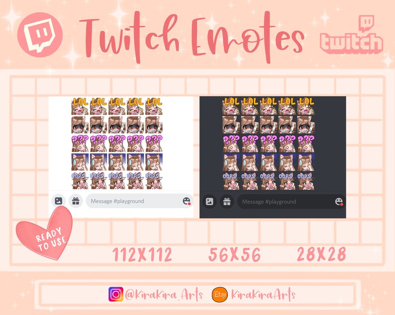 Twitch Emotes Chibi Girl Emotes Expressive Pack Brown Hair Cat Ears Cat ...