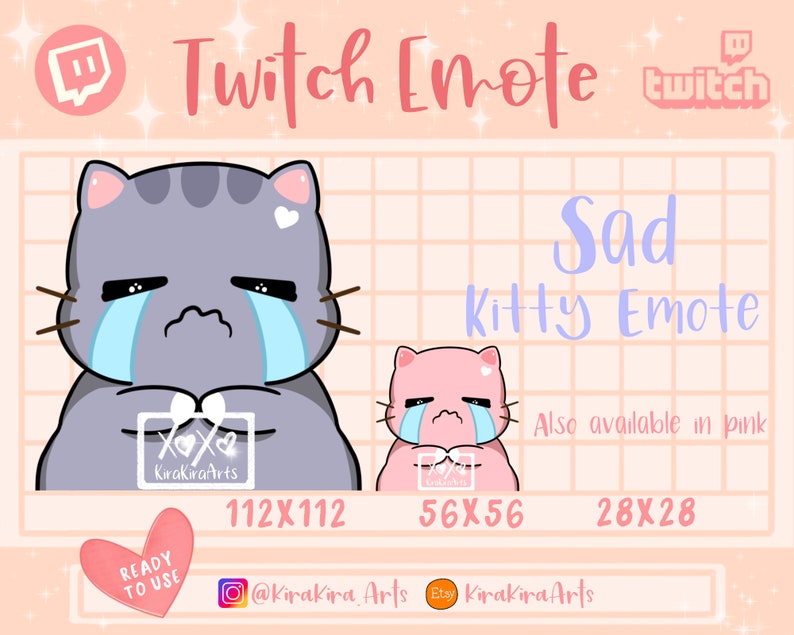 Twitch Emote Sad Kitty Crying Emote | Discord Emote | Cat Emote | Cute Kawaii Chibi Emote Art Commission | Stream Emoji | Funny Emotes 