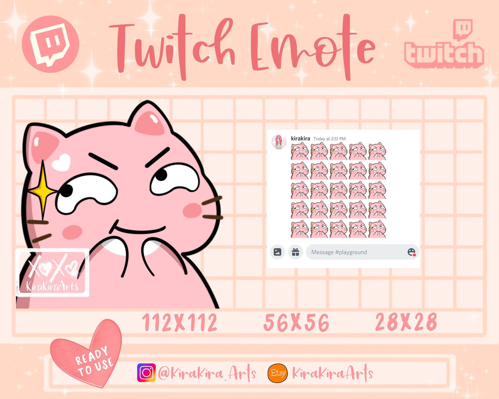 Twitch Emote Smirking Emote Discord Emote Cat Emote Pink Kitty Emote