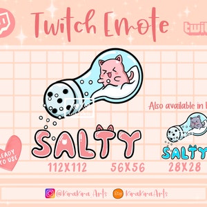 Twitch Emote Salty Emote | Discord Emote | Cat Emote | Kitty Emote | Cute Kawaii Chibi Emote Art Commission | Stream Emoji | Funny Emotes