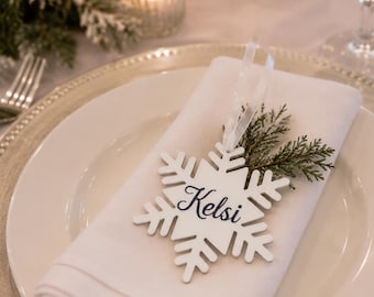 Winter Wedding Snowflake Ornament Seating chart | Table Place cards