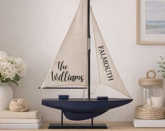 Personalized Sailboat, Cape Cod Coastal Decor, Beach House Gift, Nautical Shelf Piece