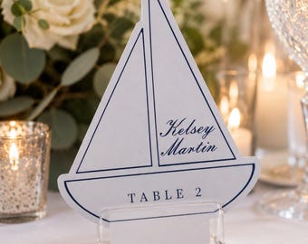 Coastal Sailboat Escort Cards, Nautical Wedding Place Cards, Beach Wedding Seating Chart Cards, Coastal Wedding Decor, Sailboat Table Cards