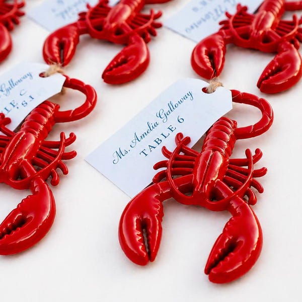 Lobster Bottle Opener Wedding Seating Chart, Personalized Place Cards, Beach Theme wedding favors