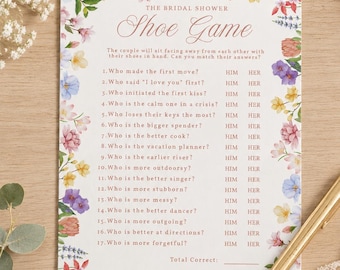 Bridal Shower Shoe Game Cards | Blue Floral Wedding Activity (Digital Download)