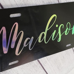 Personalized-Custom Front License Plate | Car Tag | Permanent Holographic Vinyl | Custom License Plate | Name License Plate |  Initals+Pet