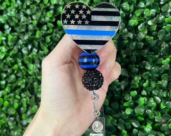 Thin Blue Line Badge Reel: Glitter Police Wife Gift