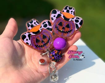 Carrete de insignia de calabaza vaquera: accesorio de otoño del oeste - Portaidentificación de enfermera