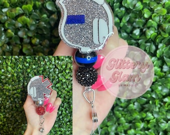 Glitter Dispatch Badge Reel: Police, Firefighter, Law Enforcement Gift