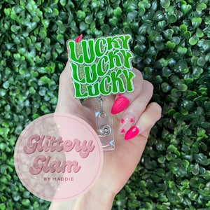 Green Glitter Lucky Badge Reel - St Patrick&#39;s Day Accessory - Nurse Gift
