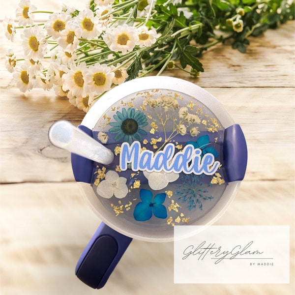 Personalized Pressed Flower Stanley Tumbler Topper, Handcrafted Gift, Stanley Tumbler Tag