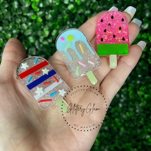 Popsicle Badge Reel Set: Summer Acrylic ID Holder, Interchangeable Toppers