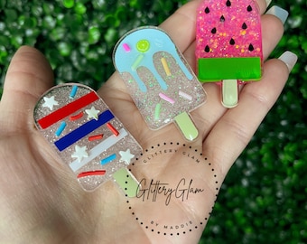Popsicle Badge Reel Set: Summer Acrylic ID Holder, Interchangeable Toppers