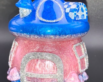 Blue & Pink Sparkle Mushroom House Jar
