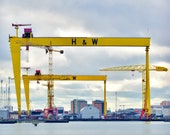 Photo print Belfast yellow cranes at Harland and Wolff Titanic Shipyard, Industry, wall art, home decor, wall hangings, Samson and Goliath