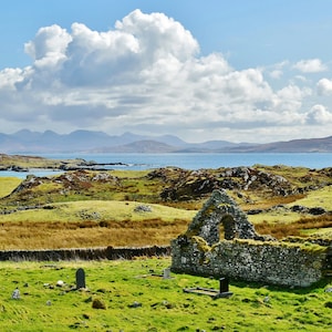Twelve Bens, Connemara National Park, Galway, Ireland, Inishbofin Island, St Coleman&#39;s Church ruin, scenic Ireland, wall art, home decor.