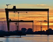 Belfast Yellow Cranes, Titanic quarter, Harland and Wolff shipyard, mounted photos Northern Ireland, pictures, Wall art decor, photo gifts.