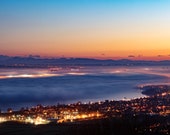 Photo print of Belfast, panoramic photograph, night time picture, city lights at night, Northern Ireland, Irish landscape, wall art, hanging