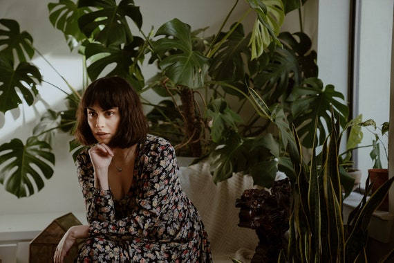 Floral Vintage 90's long sleeve Starina Dress. (ti