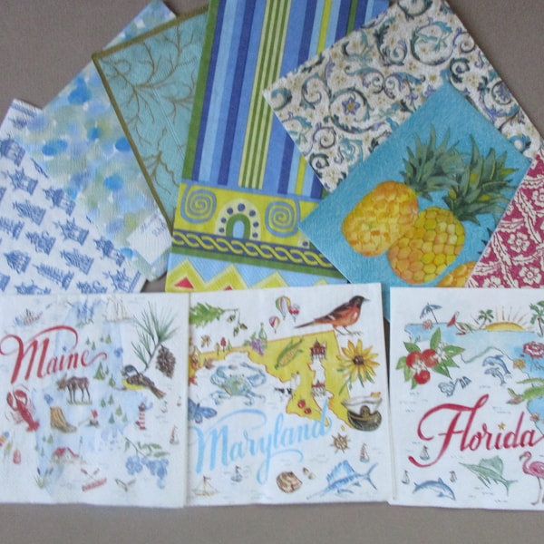 Napkins for crafts, sold in pairs or sets, decoupage napkins, scrap booking paper, colorful paper patterns, state theme napkins