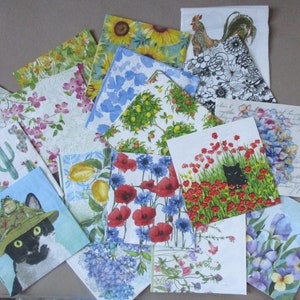 craft napkins, pairs or sets of 4, floral napkins, cats, bird, farm animals, low shipping