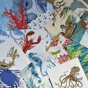 Craft napkins, pairs or sets of 4, low shipping  beach, lake, crab, lobster, mermaid, sailboats, shell fish napkin, coastal decoupage paper