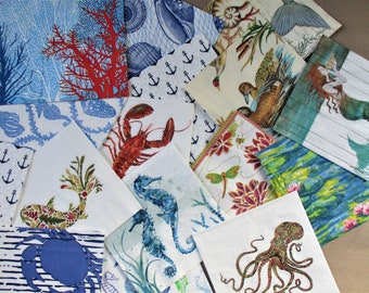 Craft napkins, pairs or sets of 4, low shipping  beach, lake, crab, lobster, mermaid, sailboats, shell fish napkin, coastal decoupage paper