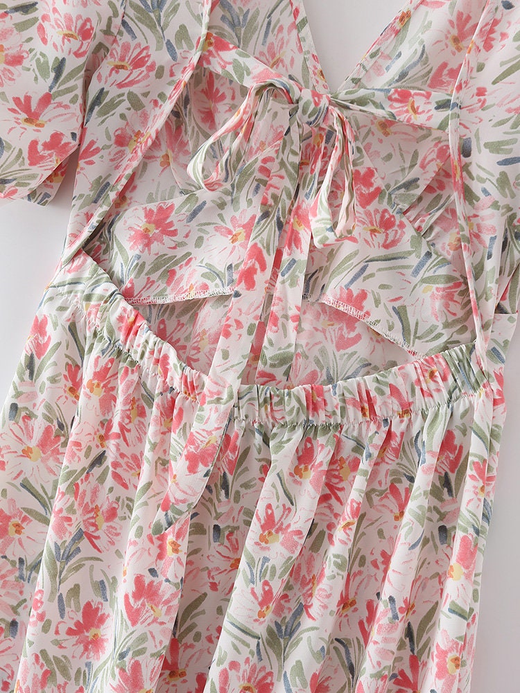 FLORAL SHORT SLEEVE SIDE SLIT MIDI DRESS