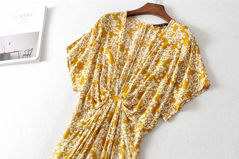 TINA Bohemian Yellow Deep V Neck Maxi Floral Dress Boho Dresses for ...