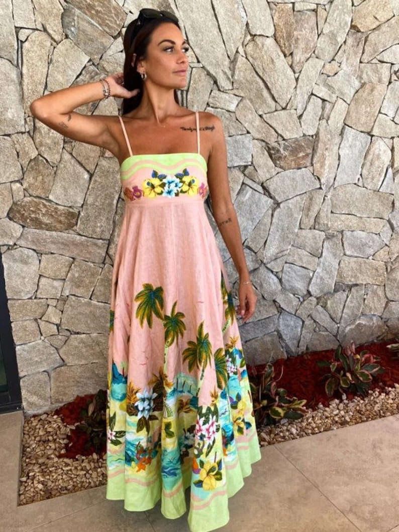 HELENE Beach Cocktail Party Sundress Floral Print Dress - Etsy