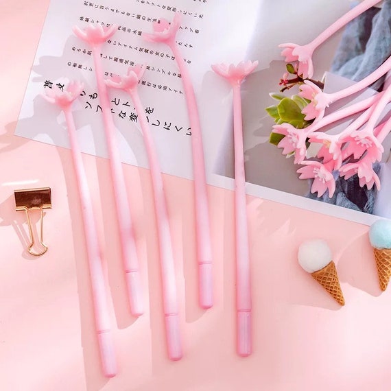 Japanese Pink Cherry Blossom Sakura Flower Silicone Stationery Gel Pen 1PC 
