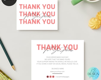 Editable in CANVA Business Thank You Insert card Template Modern Pink CANVA Insert Card Packaging