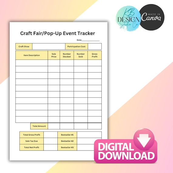 Pop-Up Shop, Craft Show, and Market Product Tracker| Pop-up Shop Product Tracker, Craft Show Product Tracker| Digital Download