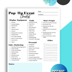 Pop-Up Shop, Craft Show, and Market Checklist | Pop-up Shop Checklist, Craft Show Checklist| Digital Download