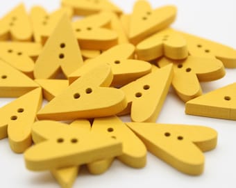 Wooden Button Hearts Yellow