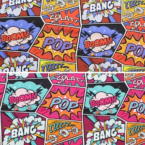 NEUE FARBE! Jersey Pop Art Bunt Modern Öko Tex 100 Teenager Meterware Blau Rot Pink Mint Comic Style