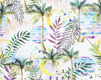 Canvas Large Palm Trees Colorful Bag Fabric Cotton Decorative Fabric By the Meter Green Turquoise Yellow White Lilac