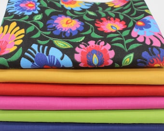 Fabric Package Cotton Fabric Set Colorful Flowers Cotton Fabrics Mustard Yellow Red Pink Green Blue Patchwork Fabrics