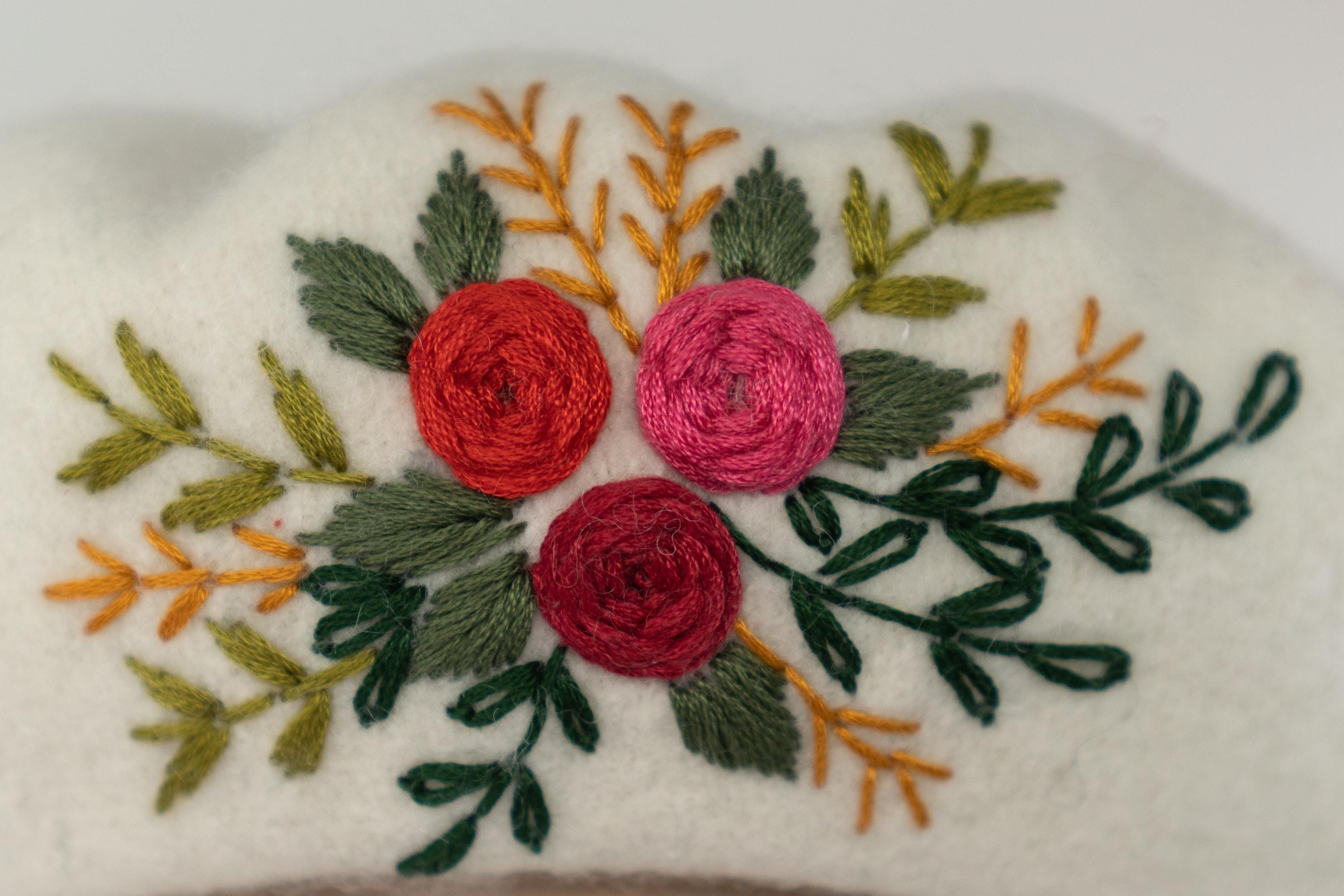 French Wool Beret With Unique Flower Embroidery 