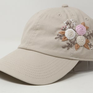 Flower Embroidery Women Baseball Cap, Hand Stitched Hat With