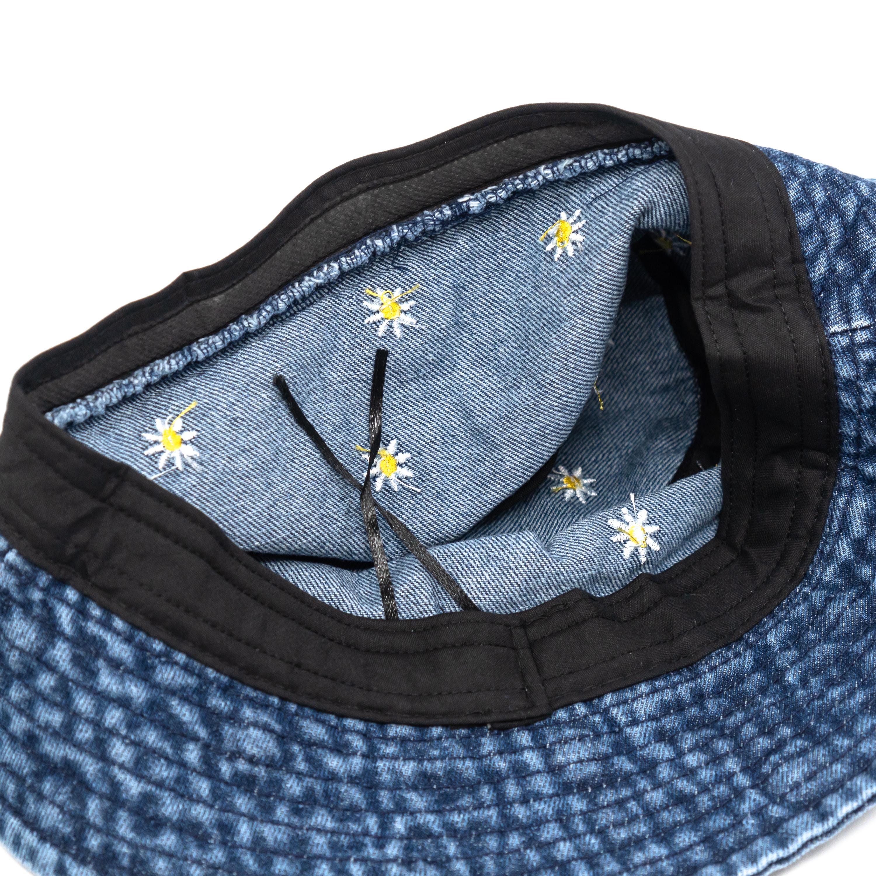 Boho Daisy Embroidered Denim Jean Bucket Hat Embroidered Daisy Denim Bucket Hat: 60s Style Fringe Sun Hat  main image 2
