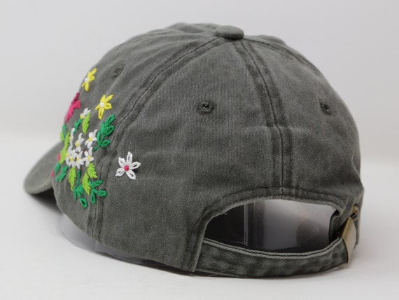 Wash Cotton Baseball Cap, Hand Embroidered Flower Hat