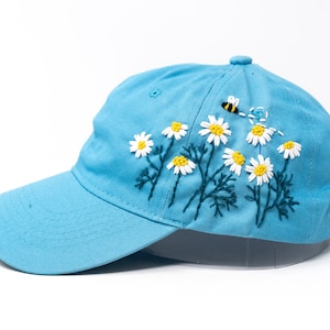 Feminine Daisy Flower Power Hand embroidered Blossom Bee Design On feminine-daisy-flower-power-hand-embroidered-blossom-bee-design-on