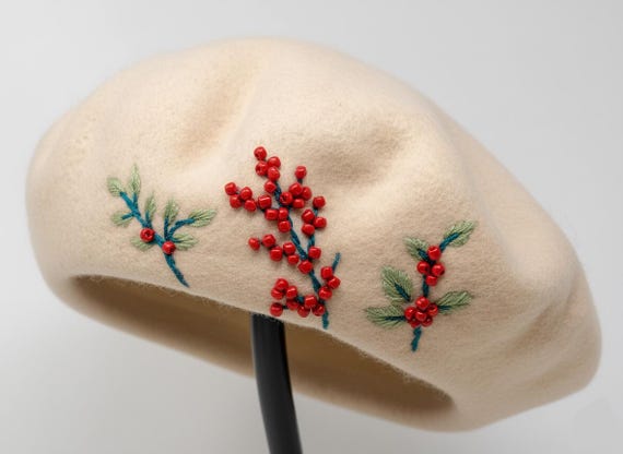 Handmade/ hand embroidered wool hat for women Hand-embroidered beanies? Available in these beautiful  main image 2