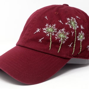 Wash Cotton Baseball Cap, Hand Embroidered Dandelion Garden Hat, Curved Brim Baseball Hat, Colorful Summer Cap